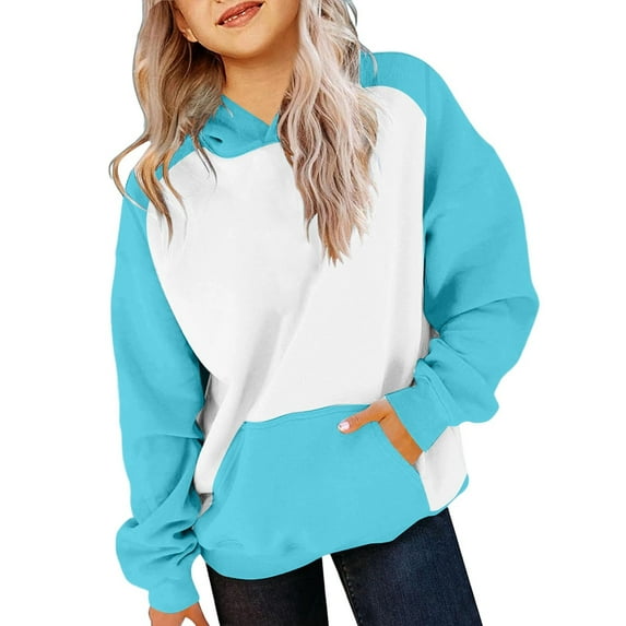 Wuxian Boys Girls Halloween Sweatshirt Casual Loose Long Sleeve Color Block Hoodies Cute Oversized Soft Streetwear With Pocket Kids Winter Warm Tops,Blue,11-12 Years
