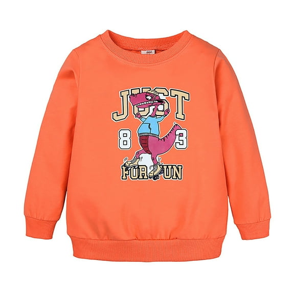 Wuxian Boys Girls Sweatshirts Cotton Long Sleeve Crewneck Cartoon Animals Dinosaur Printed Pullover Toddler Kids Winter Warm Shirt Base Clothes,Orange,12-24 Months