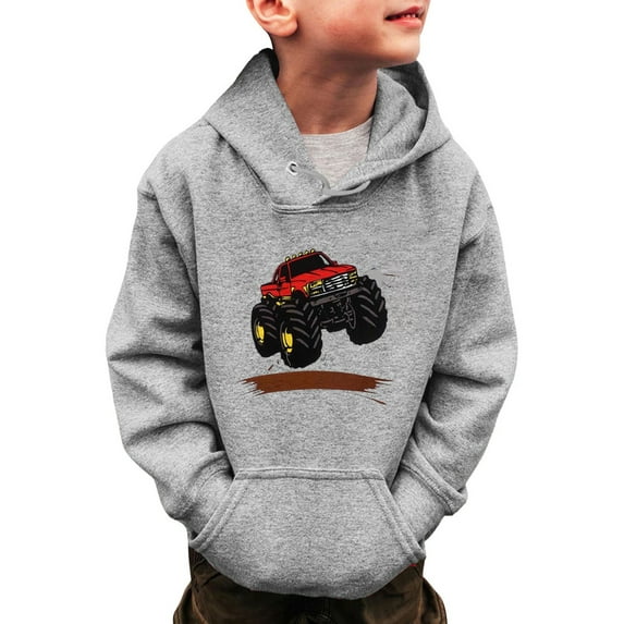 Wuxian Boys Girls Sweatshirts Dinosaur Hoodies For Boys Monster Truck Pullover Toddler Tractor Hooded Sweatshirt Active Shirts Tops,Grey,13-14 Years