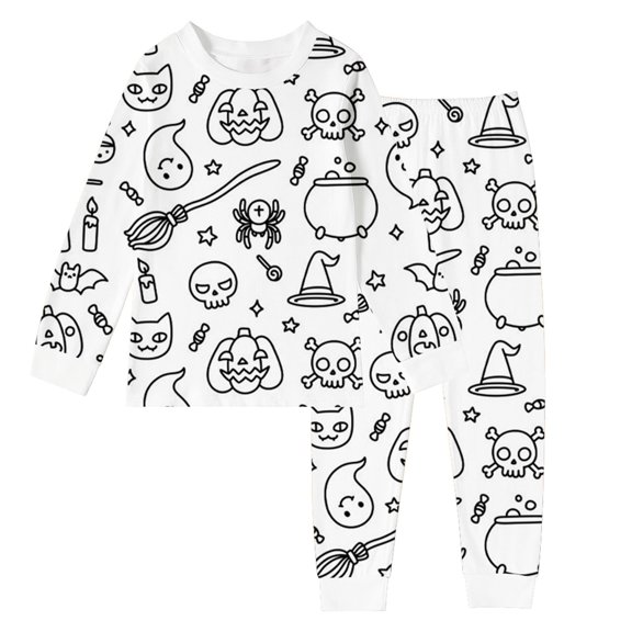 Wuxian Boys Halloween Pajamas Fall Homewear Crew Neck Long Sleeve Pajamas Sets Toddler Printed Cotton Pjs Kids Sleepwears Comfort Soft Homewear,White,5-6 Years