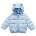 thumbnail image 1 of Wuxian Boys Kids Winter Jacket Boys Down Coat Casual Warm Padded Thickened Wool Lined Cute Hooded Zip Up Solid Jacket Lightweight Comfort Outwear Streewear,Light Blue,1-2 Years, 1 of 4