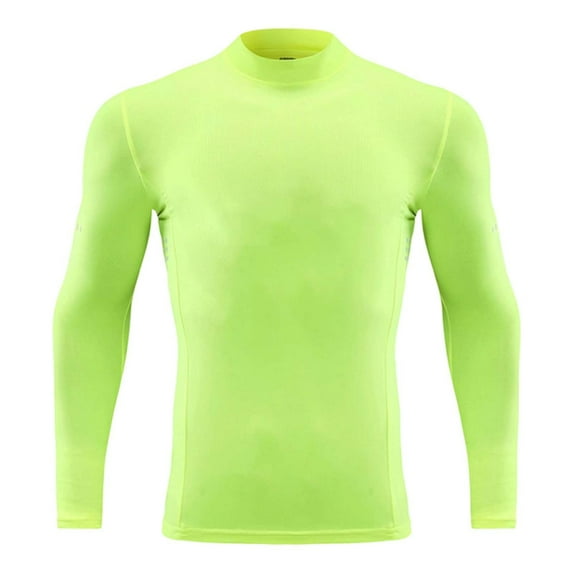 Wuxian Boys Long Sleeve Shirt Solid Color Dry Quickly Slim Fit Compression Shirt High Neck Athletic Top Running Workout Stretch Training Tee Activewear Cute Trendy Tops,Green2,6-7 Years