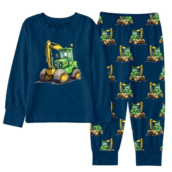 Wuxian Boys Outfits Sets Winter Alien Astronaut Cartoon Car Print Long Sleeve Round Neck Top Shirt And Pants Home Wear Comfortable Casual Sofy Tracksuit,Navy,3-4 Years