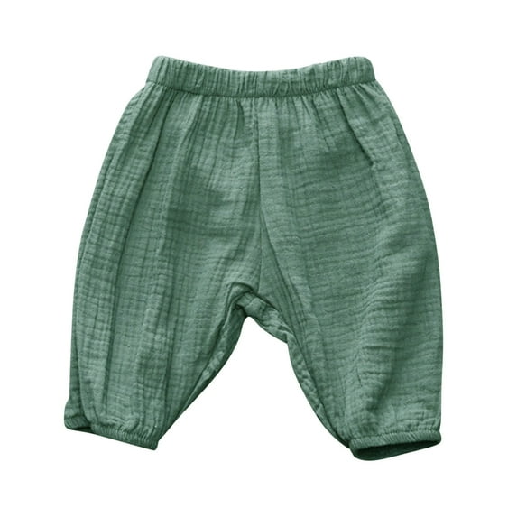 Wuxian Boys Pants Elastic Waist Wide Leg Linen-Cotton Solid Color Pants Breathable Loose Fit Basic Long Trousers Bloomers Casual Joggers Casual Trousers,Army Green,18-24 Months