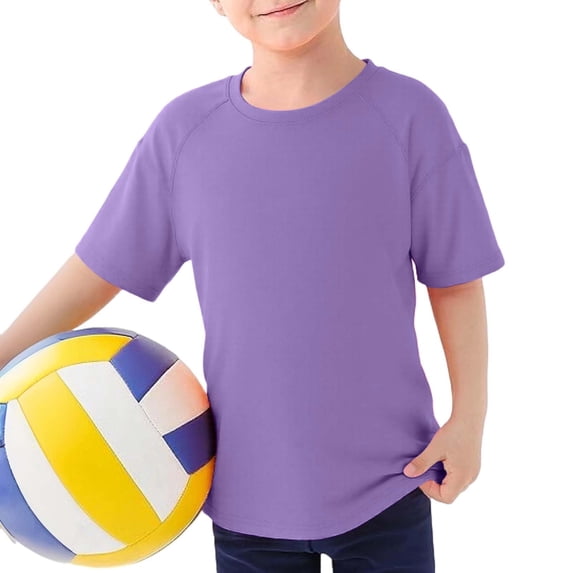 Wuxian Boys Rash Guard Swim Shirt Solid Color Breathable Short Sleeve Crewneck Swimwear Basketball Athletic Running Tee For Toddler Kids Youth Sport Tops Layering Tees,Purple,9-10 Years
