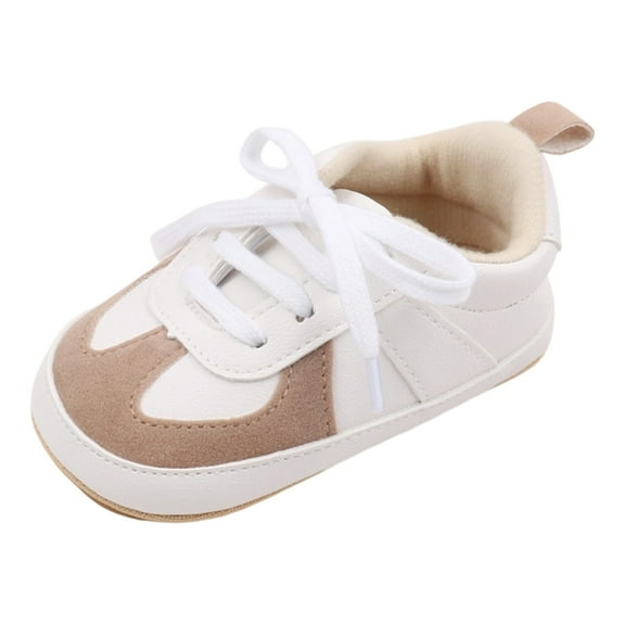Wuxian Boys Shoes Classic Lace Up First Walking Sneakers Soft Sole Infant Baby Shoes Lightweight Non Slip Gym Shoes,Beige,3-5M