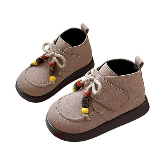 Wuxian Boys Sneakers Leather Lace Up Casual Sneakers Autumn Retro Ankle Booties Comfortable Solid Color Soft Flat Non- Shoes Lightweight Comfy Footwear,Khaki,3.5-4 Years