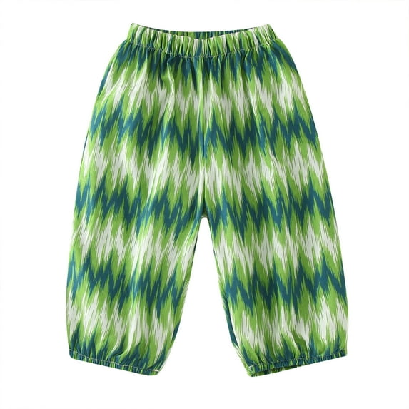 Wuxian Boys Sweatpants Elastic Waist Wide Leg Linen-Cotton Cartoon Print Pants Breathable Loose Fit Basic Long Trousers Bloomers Casual Joggers Pants For Girls,Green,2-3 Years