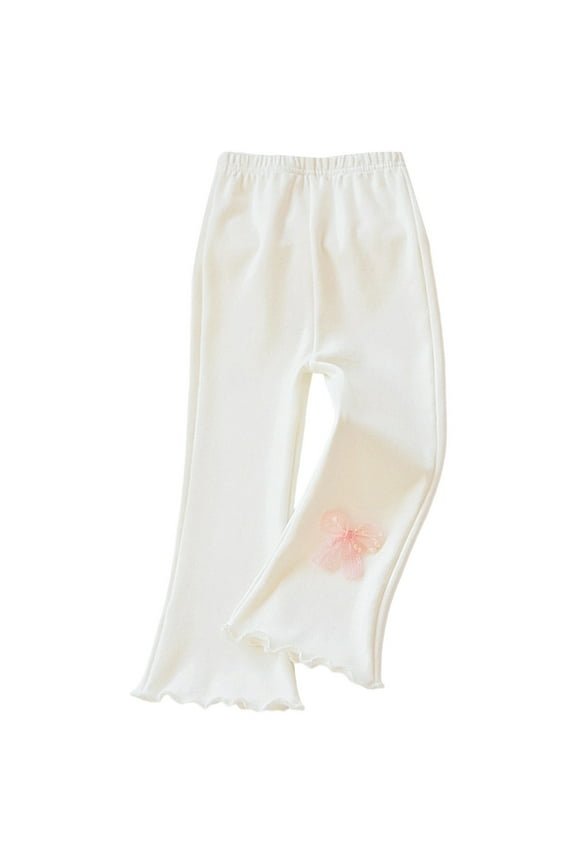 Boys Sweatpants Knitted Ribbed Flare Leg Trousers Ruffles Solid Color Fashion Bow Comfortable Trousers Soft Stylish Loose Joggers Trousers,White,3-4 Years