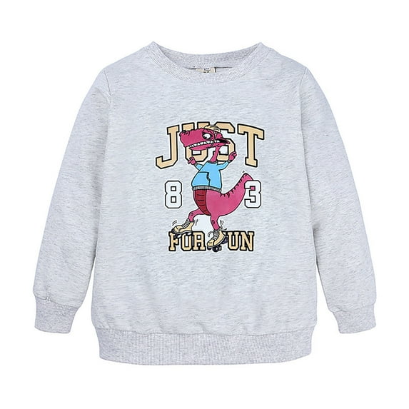 Wuxian Boys Sweatshirts Cotton Long Sleeve Crewneck Cartoon Animals Dinosaur Printed Pullover Toddler Kids Winter Warm Shirt Base Sport Top,Grey,6-7 Years