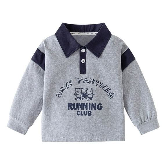 Wuxian Boys Sweatshirts School Uniform Cardigan Pullover Soft Cotton Polo Collar Soft Cotton Knit Outerwear Sport Top,Grey,5-6 Years