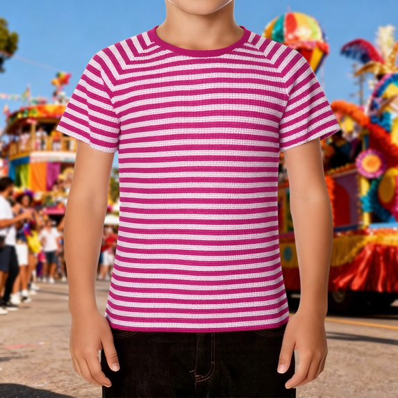 Wuxian Boys Toddler Carnival Shirt Classic Stripe Print Round Neck Short Sleeve Tee Top Casual Fashionable Comfortable Breathable Raglan Sleeve Relaxed T-Shirt Blouse Basic Tees,Pink,4-5 Years