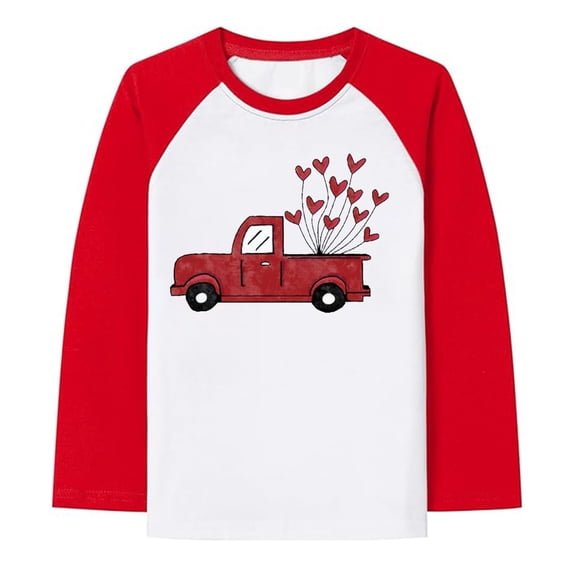 Wuxian Boys Valentines Graphic Shirts Raglan Sleeve Crewneck Long Sleeve Tee Shirt Car Fashionable Print Casual Comfortable Dailywear Comfy Activewear,Watermelon Red,5-6 Years