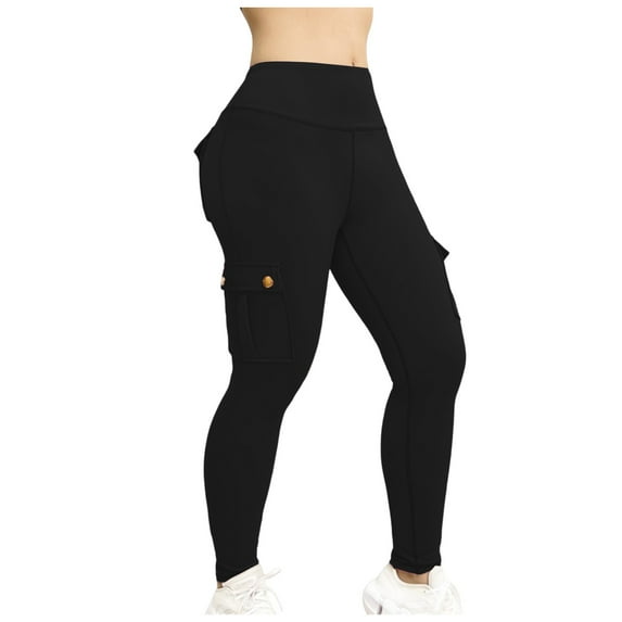 Wuxian Cargo Pants Women Solid Color Fashionable Casual Elastic Waist Overalls Plus Size Trousers Multi Pockets Wide Leg Hiking Running Athletic Breathable Trousers,Black,M