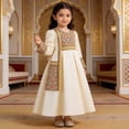 thumbnail image 1 of Wuxian Child Girls Long Sleeve Dresses Traditional Flower Plaid Graphic Embroider Round Neck High Waist Pleated A-Line Long Dress Fashionable Party Birthday Breathable Cozy Dailywear,Beige,3-4 Years, 1 of 9