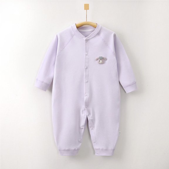 Wuxian Children Bodysuit Solid Color Long Sleeve Baby Romper Jumpsuit For Girls Autumn Winter Warm Overall Comfortable Playwear Cozy Soft Dailywear,Light Purple,0-1 Months