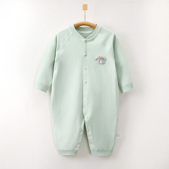 Wuxian Children Bodysuit Solid Color Long Sleeve Baby Romper Jumpsuit For Girls Autumn Winter Warm Overall Comfortable Playwear Cozy Soft Dailywear,Light Green,6-12 Months