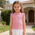 thumbnail image 1 of Wuxian Children Girls Ribbed Knit Tank Top Shirts Solid Color Ruffles Trim Sleeveless Top Neck Lightweight Summer Vest Basic Tee Tops Blouses Stylish Soft Shirts,Pink,2-3 Years, 1 of 5