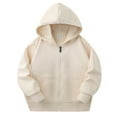 thumbnail image 1 of Wuxian Children Girls Sweatshirts Full Zip Up Hooded Long Sleeve Solid Color Hoodies Sweater Tops For Children Unisex Soft Coat With Pocket Fall Outfits,Beige,18-24 Months, 1 of 7