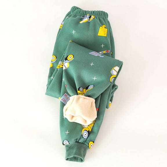 Wuxian Children'S Leggings Cartoon Print Wool Thick Outerwear Stretch Pants Autumn Winter Warm Elastic Waist Trousers Cozy Soft Outwear,Grey,3-4 Years