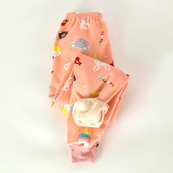 Wuxian Children'S Leggings Cartoon Print Wool Thick Outerwear Stretch Pants Autumn Winter Warm Elastic Waist Trousers Cozy Soft Outwear,Red,3-4 Years