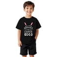 thumbnail image 1 of Wuxian Children'S Toddler Girls Easter Egg Bunny Shirt Funny Graphic Letter Print Short Sleeve Fashionable Casual Round Neck Loose Back To School Baggy T Shirt Top Dressy Blouse,Black,8-9 Years, 1 of 4
