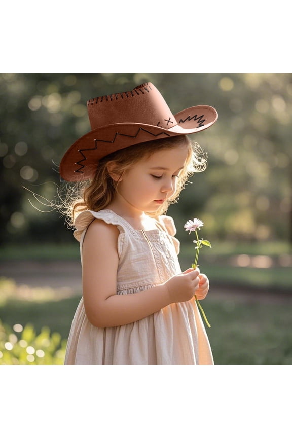Children Toddler Boys Cowboy Hats Wide Birm Leopard Print Adjustable Strap Birthday Party Stage Performance Fashionable Fascinator Cowgirl Caps Headwear,Brown,One Size