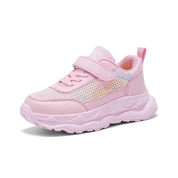 Wuxian Children Toddler Girls Sneakers Solid Color Summer Mesh Breathable Hook And Loop Strap Sports Shoes Non- Thick Soles Lace Up Comfortable Casual Lightweight Footwear,Pink,6-7 Years