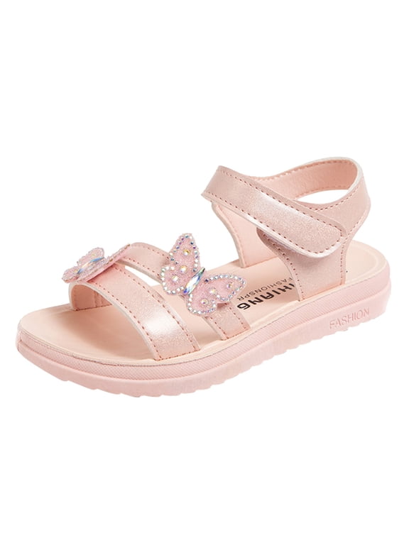 Childrens Sandals Open Toe Cute Flats Dress Sandals With Butterfly And Diamond Fashion Little Girl Soft Bottom Princess Sandals,Pink,3.5-4 Years