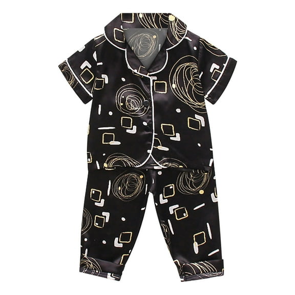 Wuxian Christmas Outfit For Kids 2 Piece Satin Silk Short Sets Home Clothing Cartoon Print Leopard Short Sleeves Button Down Classic Blouse Shirts Shorts Girls' Clothing Sets,Dark Gray,3-4 Years