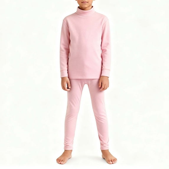 Wuxian Christmas Outfit For Kids Winter Thermal Underwear Solid Color Base Layer Half High Collar Long Sleeve Shirts Casual Trousers Two Piece Set Comfy Cute Winter Outfits,Red,7-8 Years