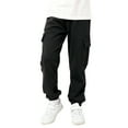 thumbnail image 1 of Wuxian Christmas Pants Cargo Pants Fashion Side Pockets Solid Color Cozy Elastic Waist Wide Led Ankle-Tied Joggers Pants For Girls,Black,6-7 Years, 1 of 4