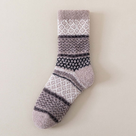 Wuxian Cozy Socks Cute Puppy Animal Graphic Striped Print Fuzzy Thickened Crew Socks Winter Thermal Sleeping Slipper Socks Breathable Lightweight Footwear,Light Gray,One Size