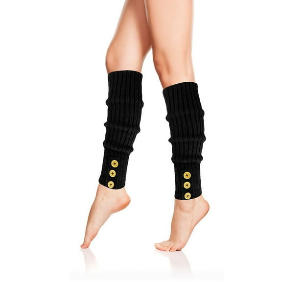 Wuxian Cozy Socks For Women Knitted Ribbed Long Leg Warmers Button Footless Boot Socks Yoga Running Sports Warm Stocking Fuzzy Socks,Black,One Size