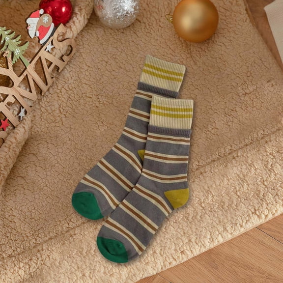 Wuxian Cozy Socks For Women Winter Stripe Cute Print Solid Crew Socks Thick Fuzzy Waem Stockings Comfy Soft Fuzzy Socks,Grey,One Size