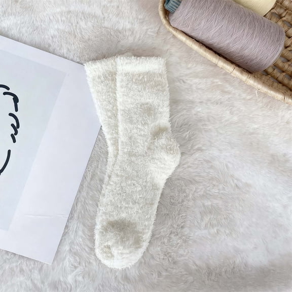 Wuxian Cozy Socks Fuzzy Thick Thermal Solid Color Coral Velvet Crew Socks Warm Sleeping Stocking Breathable Lightweight Footwear,White,One Size