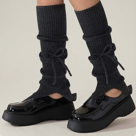 Wuxian Cozy Socks Leg Warmers Solid Knitted Over The Knee Stocking Bow Soft Stretchy Thigh Knee High Socks Fuzzy Socks,Black,One Size