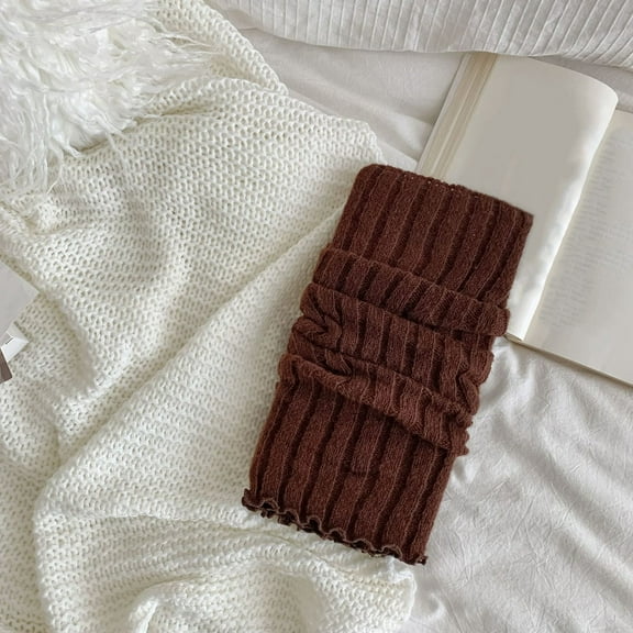 Wuxian Cozy Socks Leg Warmers Solid Knitted Zipper Over The Knee Stocking Bow Soft Stretchy Thigh Knee High Socks Fuzzy Socks,Brown,One Size