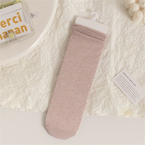 Wuxian Cozy Socks Spring Summer Lace Mesh Crew Socks Rolled Hem Slouch Socks Thin Soft Comfy Breathable Lightweight Footwear,Pink,One Size