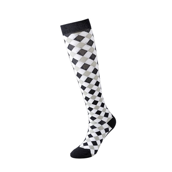 Wuxian Cozy Socks For Women Fashion Argyle Socks Thigh High Stocking Compression Casual Knee High Plaid Stockings Over Knee Casual Breathable Socks,Black,L