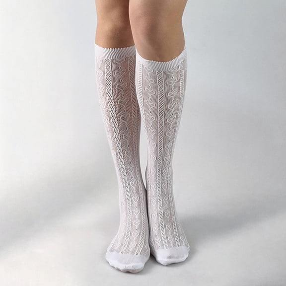 Wuxian Cozy Socks For Women Fishnet Stockings Lace Hollow Out Mesh Thigh High Socks Solid Stretchable Comfortable Sheer Knee High Socks Casual Breathable Socks,White,One Size