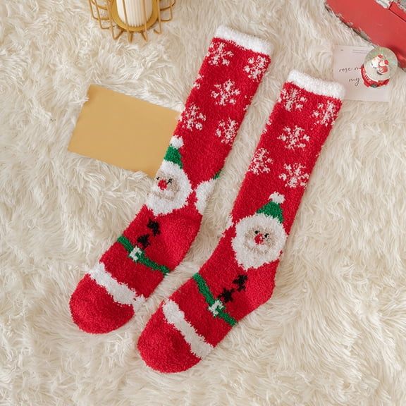 Wuxian Cozy Socks Xmas Snowflakes Striped Print Athletic Sport Christmas Crew Socks Cozy Running Hiking Casual Relaxed Fit Fuzzy Socks,Red,One Size