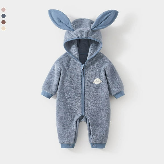 Wuxian Cute Boys Bodysuit Winter Fuzzy Thick Cozy Hooded Jumpsuit Long Sleeve Full Zip Up Overall Romper Relaxed Cozy Outwear Daily Wear,Sky Blue,6-12 Months