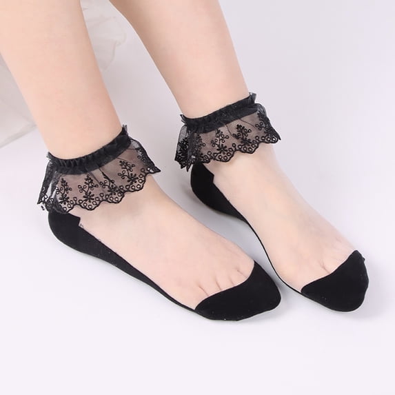 Wuxian Cute Socks Ballet Dress Ankle Socks Lace Ruffles Solid Short Stockings Splice Transparent Boat Socks Fuzzy Socks,Clear,One Size