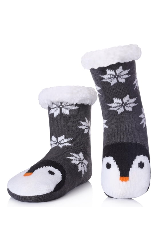 Cute Socks Fuzzy Slipper Socks Thick Warm Plush Lined Cute Animal Pattern Winter Thermal Non- Booties Stocking Fuzzy Socks,Grey,One Size