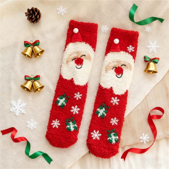 Wuxian Cute Socks Fuzzy Thick Thermal Lined Cute Pattern Crew Socks Plush Thermal Ankle Socks Breathable Lightweight Footwear,Red,One Size