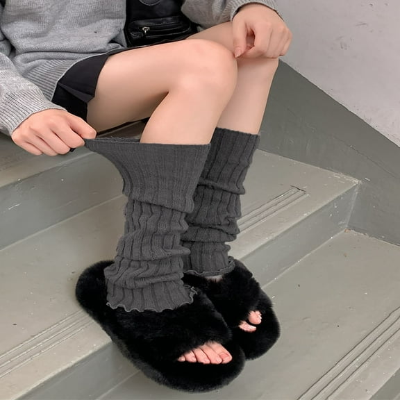 Wuxian Cute Socks Leg Warmers Solid Knitted Zipper Over The Knee Stocking Bow Soft Stretchy Thigh Knee High Socks Comfy Dailywear,Dark Gray,One Size