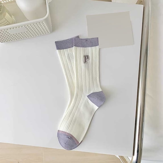 Wuxian Cute Socks Solid Knee High Scrunch Socks Striped Loose Fit Relaxed Women Thigh High Boot Stocking Soft Crew Socks Breathable Lightweight Footwear,White,One Size