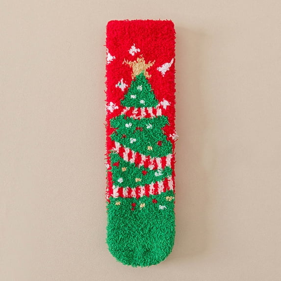 Wuxian Cute Socks Thick Fuzzy Lined Cute Pattern Striped Print Crew Socks Grip Cozy Comfort Plush Winter Warmth Slipper Socks Comfy Dailywear,Green1,One Size
