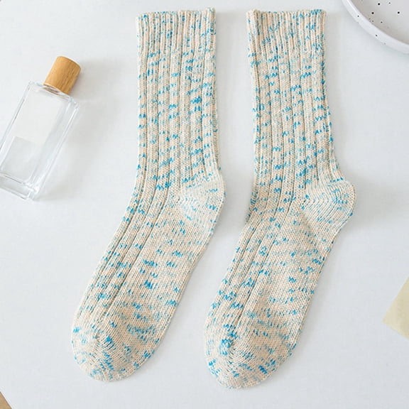 Wuxian Cute Socks Winter Stripe Cute Print Solid Crew Socks Thick Fuzzy Waem Stockings Comfy Soft Breathable Lightweight Footwear,Blue,One Size